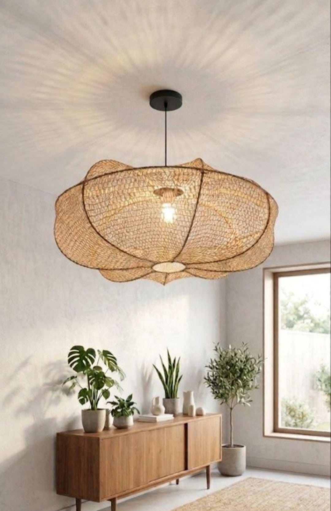 Boho Raffia Pendant Light | Natural Handmade Ceiling Light | Boho Chic ...