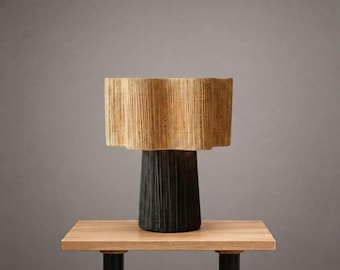 Natural and Black Raffia Lamp – Modern Design Table Lamp – Raffia Lampshade – Bedside Lamp for Living Room Decoration – Handcrafted Lighting