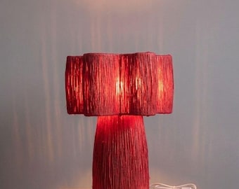 Red Raffia Lamp. Modern Table Lamp – Raffia Lampshade – Decorative Living Room Lamp – Handcrafted Lighting – Customizable Size