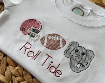 Alabama Football Kids Shirt | Elephant Football Embroidered Shirt | Personalized Game Day Shirt | Crimson Football Toddler Tee | Custom Name