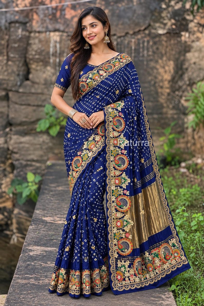 Gaji Silk Bandhani Saree, Hand Work Pallu, Traditional Indian Wedding ...