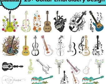 Diseños de bordado a máquina de guitarra Bordado de guitarra eléctrica Bordado de silueta de guitarra Bordado de guitarra rock Pattren Archivos Pes Descargas