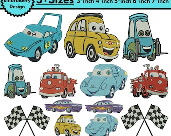 Diseños de bordado a máquina de coches, bordado de coches clásicos, bordado de coches japoneses, bordado de coches de dibujos animados, archivo Pes de bordado de Disney Cars (más de 5 tamaños)
