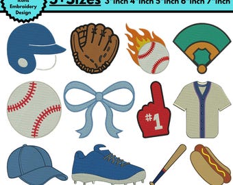Diseños de bordado para mini máquinas de béisbol, bordado de béisbol, conjunto de iconos de béisbol, bordado deportivo, patrón de bordado Pes, archivo 5+, tamaño de descarga