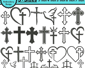 Paquete de diseños de bordado a máquina de cruz, cruz cristiana para uñas, mini cruz bordada, cruz cristiana, aplique de cruz, 5 tamaños + descargas