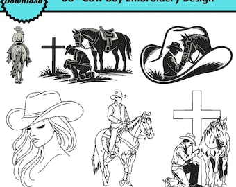 Diseños de bordado a máquina de vaqueros Botas y sombrero de vaquero Bordado Vaquero occidental Rodeo Patrón de puntada Conjunto de vaquero Bordado Descargas Pes Dst