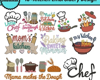 Diseño de bordado para máquina de cocina Frases divertidas para la cocina Bordado Mamá horneando Bordado Patrón de cocina Delantales Bordado Archivo Pes Descargar