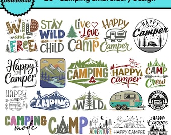 Diseños de bordado para máquinas de camping Diseños de bordado para fogatas Bordado de campistas felices Bordado de remolque de camping Patrón de bordado Archivo Pes Descarga
