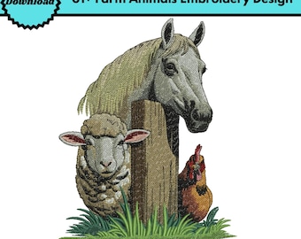 Diseños de bordado a máquina de animales de granja Bordado de animales Bordado de animales de granja caprichoso Diseño de bordado de animales peculiar Caballo Pes Descargar