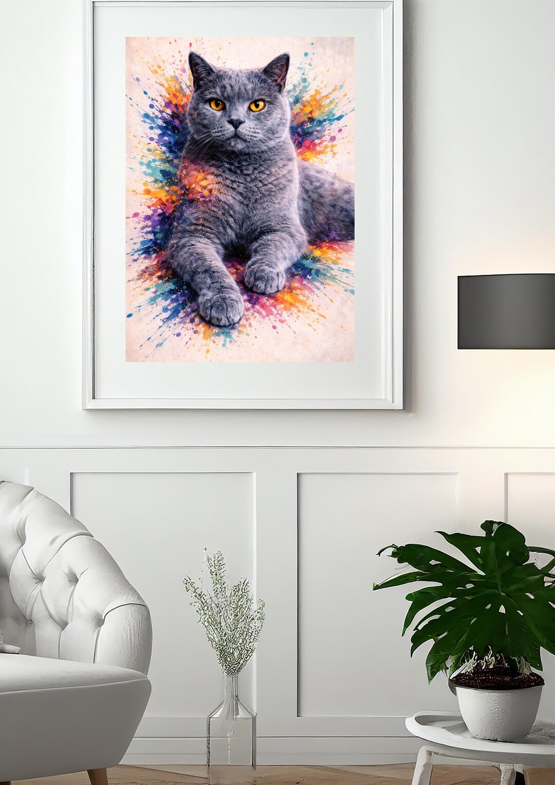 British Shorthair Cat Art – Colourful Paint Splatter Portrait (digital ...