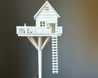 white Mini tree house plant pot decoration