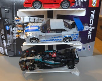 3 tier universal lego speed champion display stand with mini figure posts fits all speedchampion models