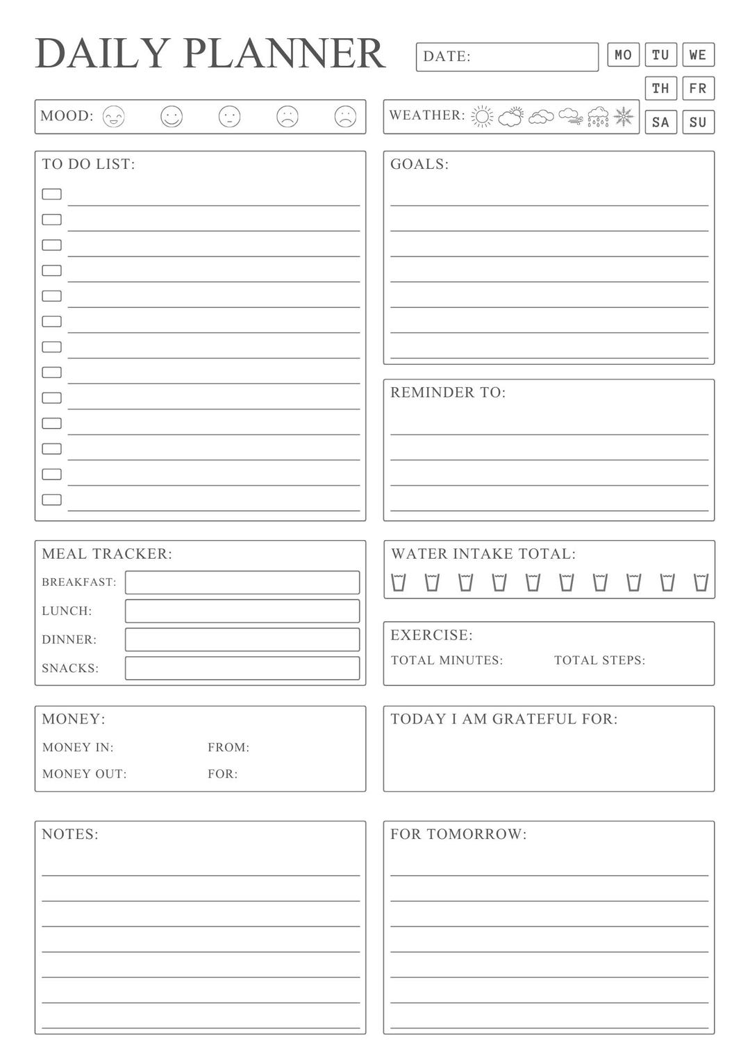 Minimalist Daily Planner Template: Floral Undated Printable to Do List ...