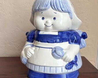 Vintage Delft Blau Holländer Mädchen Keksdose | Handbemalte Keramik Holland Kitchen Decor