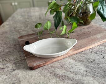 Vintage Hull USA Oval Backform | Mid Century weiße Keramik Au Gratin Baker