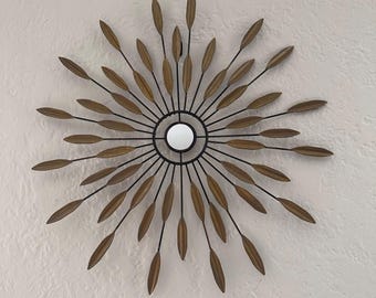 Vintage Style Gold Sunburst Mirror - Mid Century Modern Atomic Starburst Wall Art - 15in Boho Accent, Modern Heritage Apartment Decor
