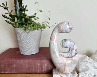 Vintage Marble Madonna and Child Sculpture Abstract Stone Mother Figurine Mid Century Modern Decor