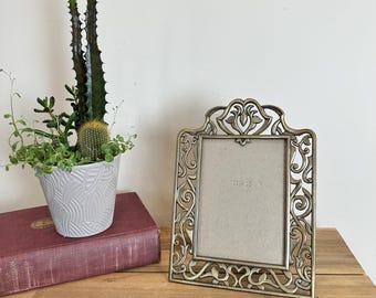Burnes of Boston 5x7 Ornate Gold Tone Filigree Frame, Victorian Metal Photo Decor
