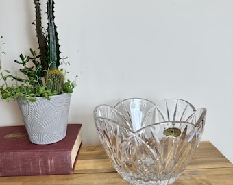 Block Crystal Bowl, 24% Lead Crystal Fan Pattern, Heavy Serving Centerpiece