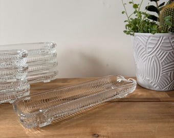 Vintage Pressed Glass Corn Dishes, Farmhouse BBQ Entertaining Glassware