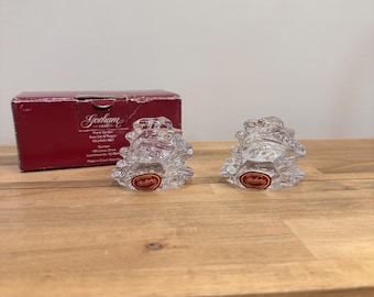Zestaw solniczki i pieprzniczki Gorham Crystal Rose w stylu vintage, kwiatowy ogród, Czechy, wystrój kuchni Cottagecore, z oryginalnym pudełkiem