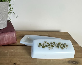 Vintage Pyrex Spring Blossom Butter Dish | Crazy Daisy Milk Glass Kitchen Decor