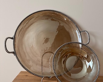 Arte Italica Amber Glass Pewter Serving Set – Handled Platter, Deep Bowl, Tuscan Decor