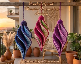 Crochet Spiral Wind Spinner PDF Pattern, Boho Hanging Swirl Ornament, Pastel Crochet Tutorial, Digital Download