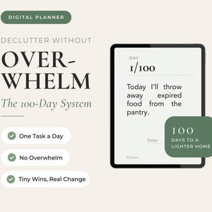 Agenda de désencombrement sur 100 jours, suivi des habitudes, système d'organisation de la maison, défi de désencombrement quotidien (téléchargement numérique)