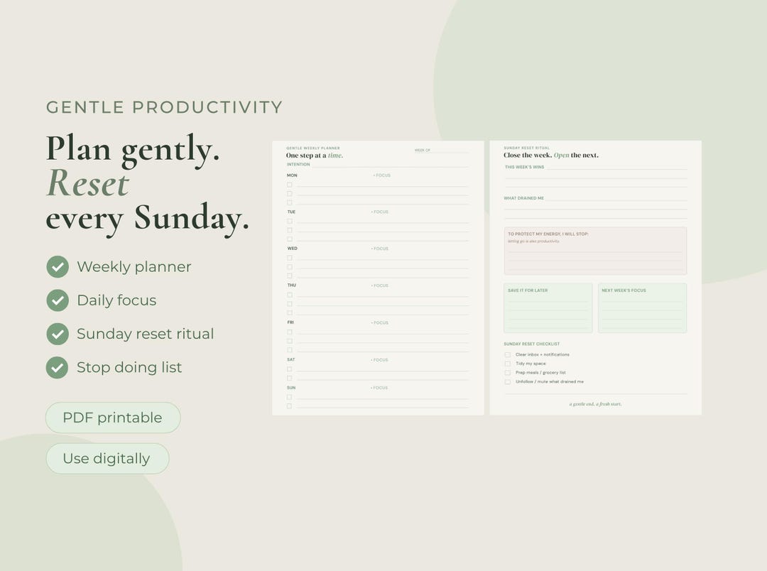 Weekly Planner + Sunday Reset Printable PDF | To-do List Planning ...