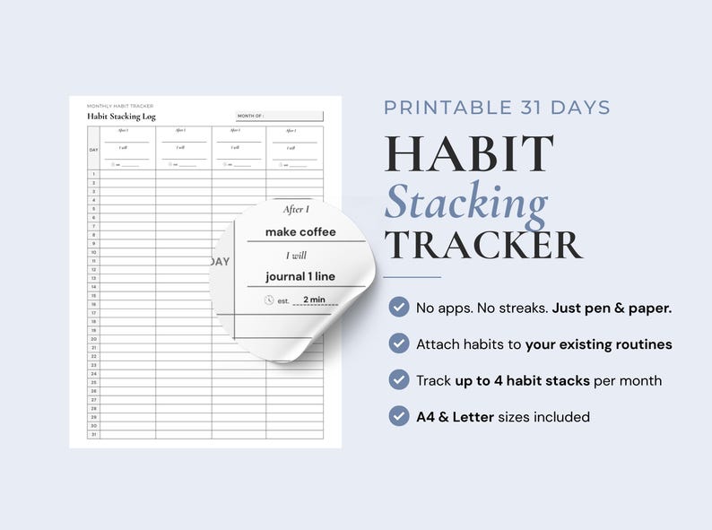 Habit Stacking Template.pdf Habit Stacking Tracker Printable | Monthly Habit Log PDF | After I Will ...