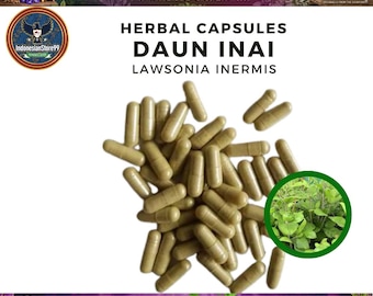 Capsule di henné biologico puro da arbusto di cipresso (Lawsonia Inermis): integratore / erboristeria tradizionale indonesiana / tutto fresco, naturale e raccolto in natura