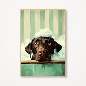 Chocolate Lab Bath Wall Art, Funny Dog Bubble Bath Portrait, Cute Labrador Bathroom Decor, Whimsical Pet Lover Canvas Print
