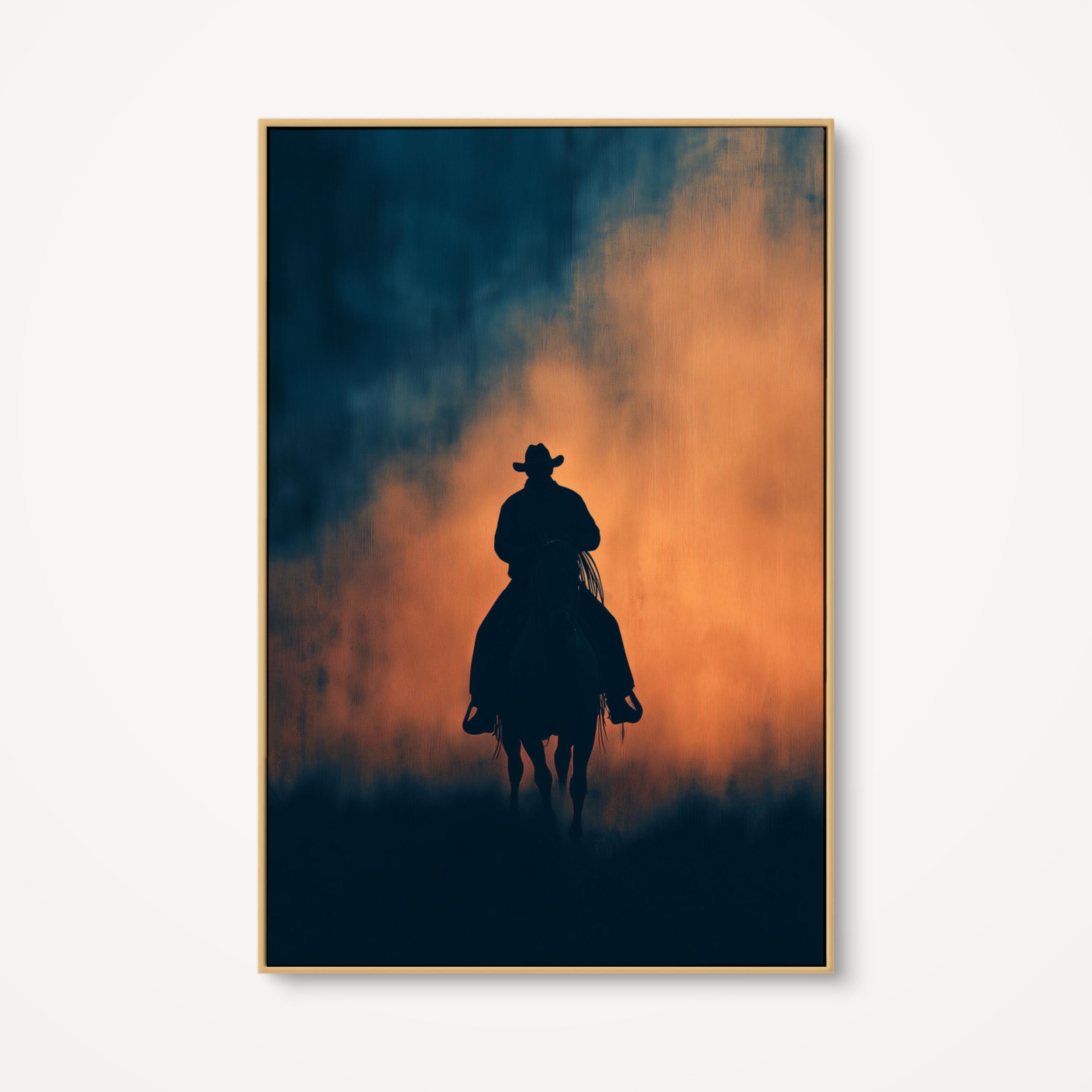 Cowboy Silhouette Wall Art, Western Rider Sunset Canvas Print, Moody ...