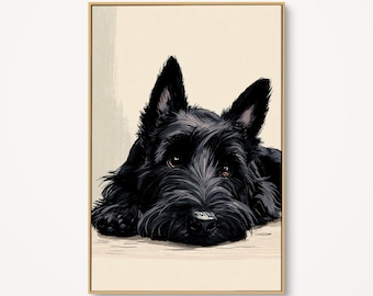 Scottish Terrier Wall Art, Scottie Dog Portrait Canvas, Black Terrier Fine Art Print, Modern Pet Lover Decor