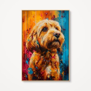 Golden Doodle Wandkunst, Abstrakte Cockapoo Leinwand, Bunter Hund Porträt Druck, Lebendige Haustierliebhaber Wohnkultur