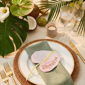 Anthurium Place Cards, Tropical Wedding Table Decor, Personalized Name Cards image 1