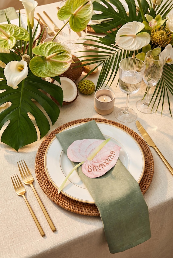 Anthurium Place Cards, Tropical Wedding Table Decor, Personalized Name Cards