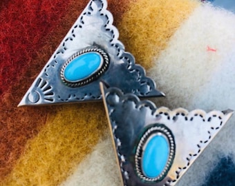 Puntas de collar vintage de plata de ley turquesa de la Bella Durmiente de los años 60
