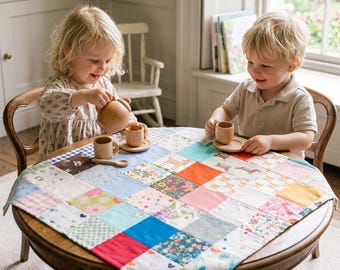 Mantel de patchwork con bloques de colcha para casa de muñecas, mesa de juego para niños, juguetes Waldorf Odin Parker