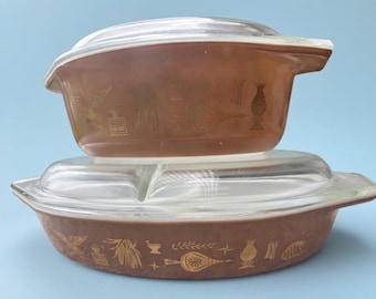 Juego Pyrex vintage Águila de oro colonial de principios de la época americana Juego Pyrex