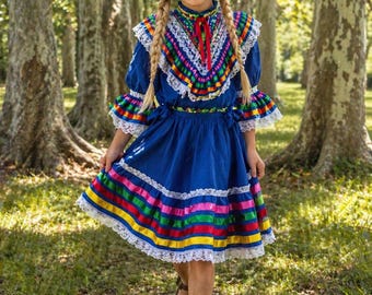 Vestido folclórico para niñas, vestido tradicional mexicano, vestido para el Cinco de Mayo, vestido para festivales.