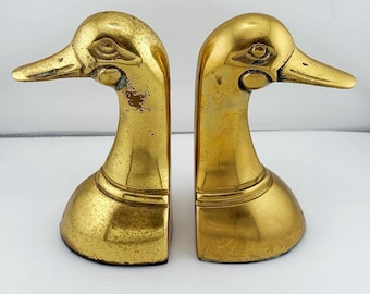 Sujetalibros vintage de latón con forma de cabeza de pato ánade real, de 15 cm de alto, fabricados en Corea.