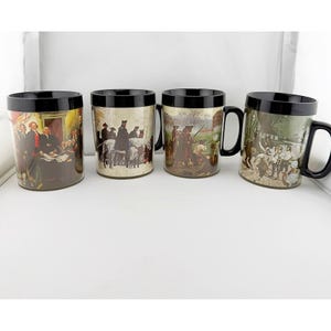 Vintage American Revolutionary War-serie thermo-serv plastic koffiemokken. Jaren 70