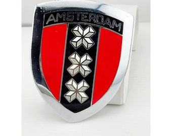 Insigne vintage de calandre de voiture émaillée d'Amsterdam, années 50-60