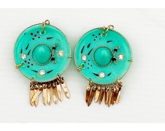 Vintagestijl geïnspireerde Zuni Sunface-oorbellen. Ontbrekende haken.