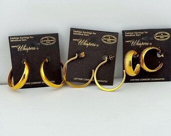 Set van 3 Simply Whispers goudkleurige oorringen. Verschillende ontwerpen. Voor gevoelige oren