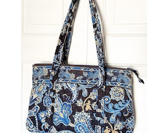 Vintage Retired 2006 Vera Bradley Windsor Navy Paisley Shoulder Tote Bag