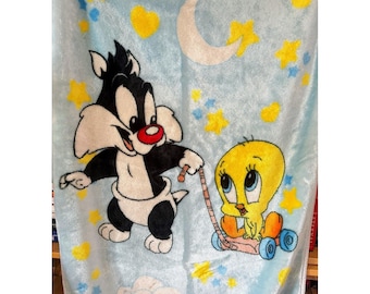 Vintage 1999 Y2K Sylvester & Tweety Bird Baby/Toddler Blanket 42" L By 31" W