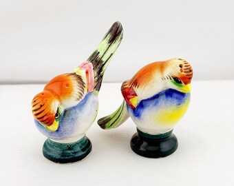 Vintage Japanse handgeschilderde vogels zout- en pepervaatjes uit de jaren 50-60.